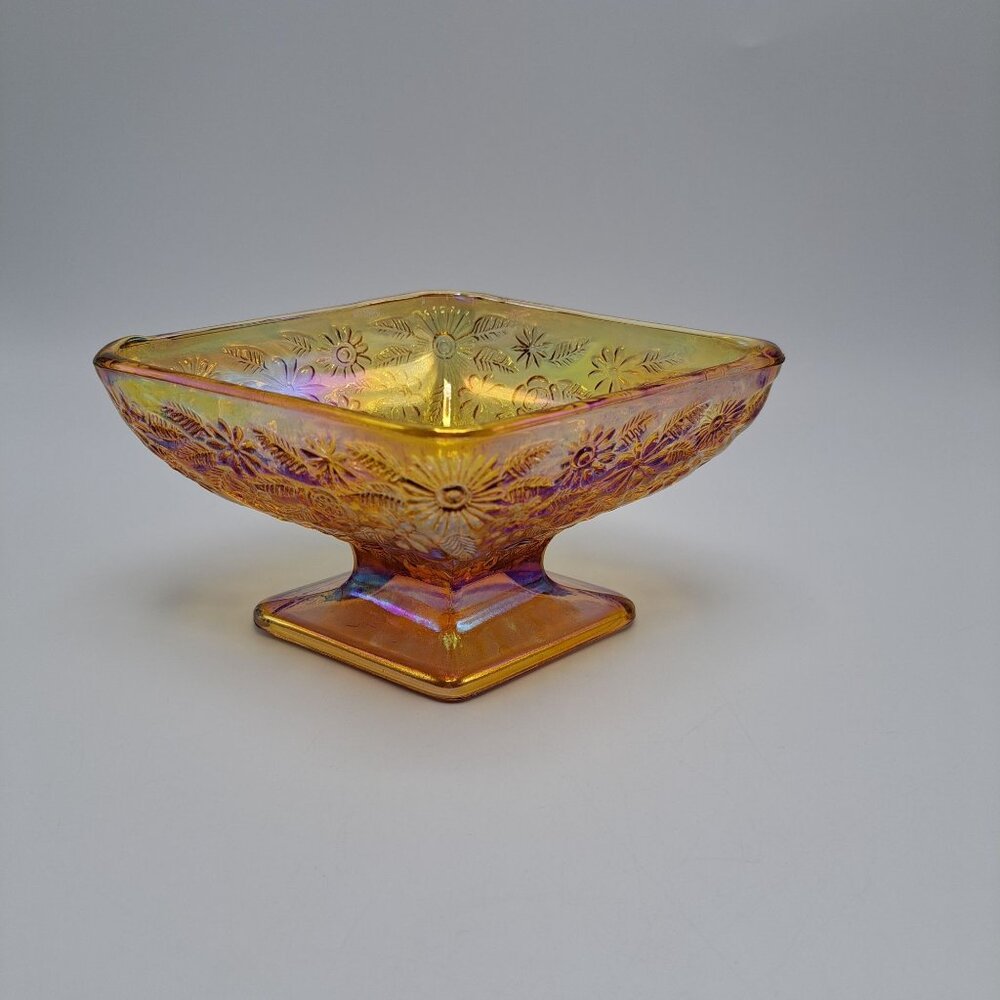 Vintage Indiana Glass Marigold Carnival Glass Pedestal Candy Dish